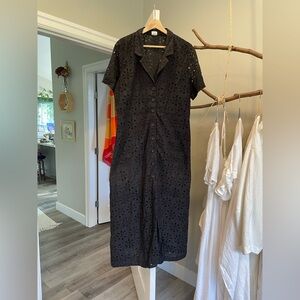 Aritzia Black Eyelet Button-Front Midi Dress L